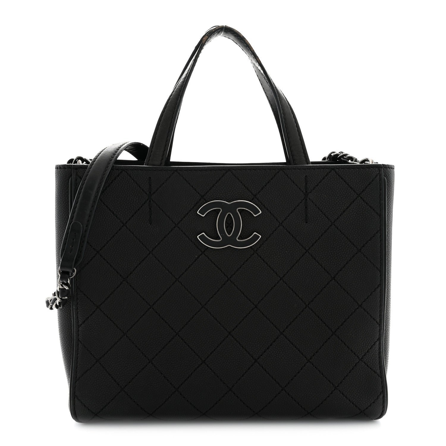 Chanel Calfskin Stitched Hamptons Tote Black
