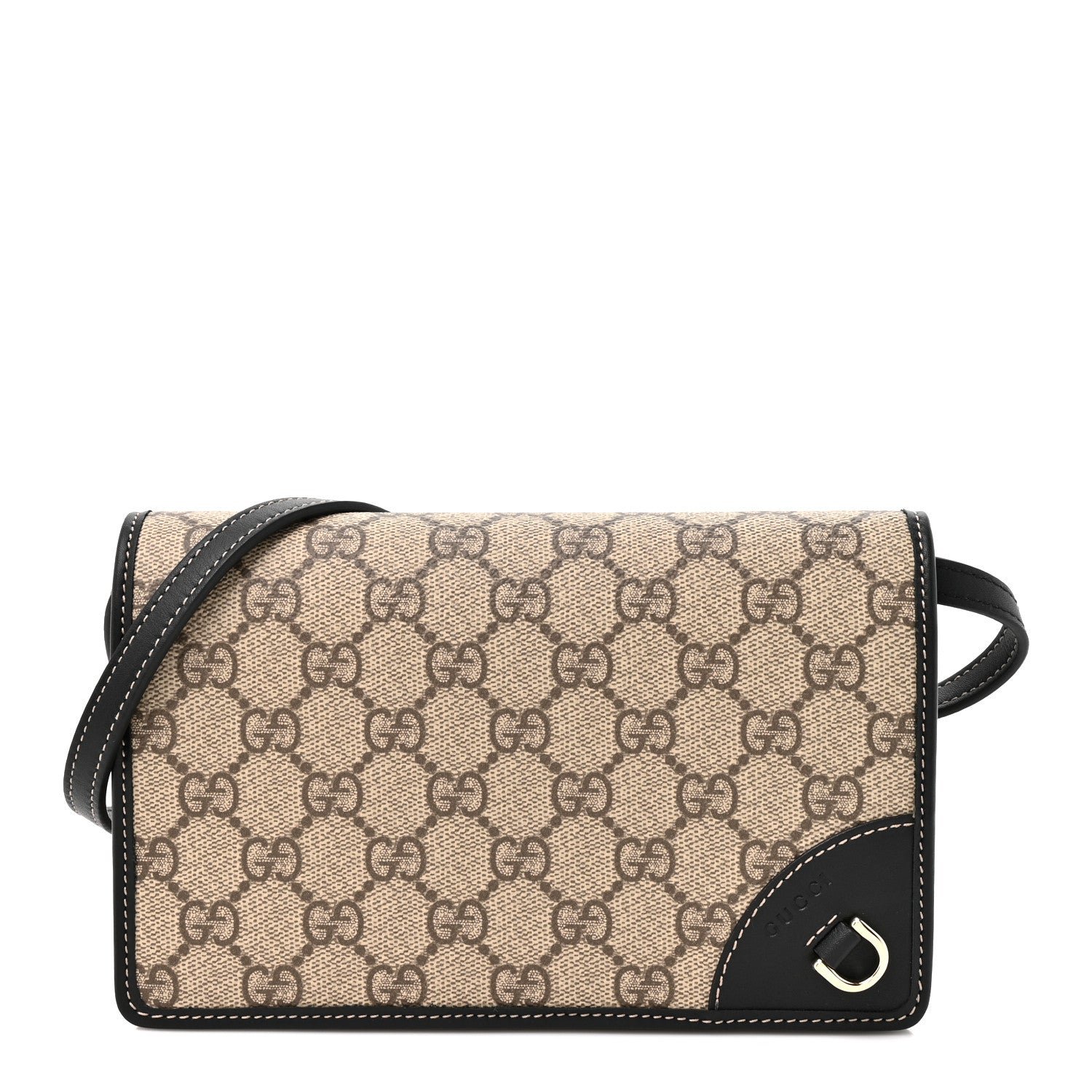 Gucci GG Emblem Monogram Wallet With Strap Beige Ebony Black
