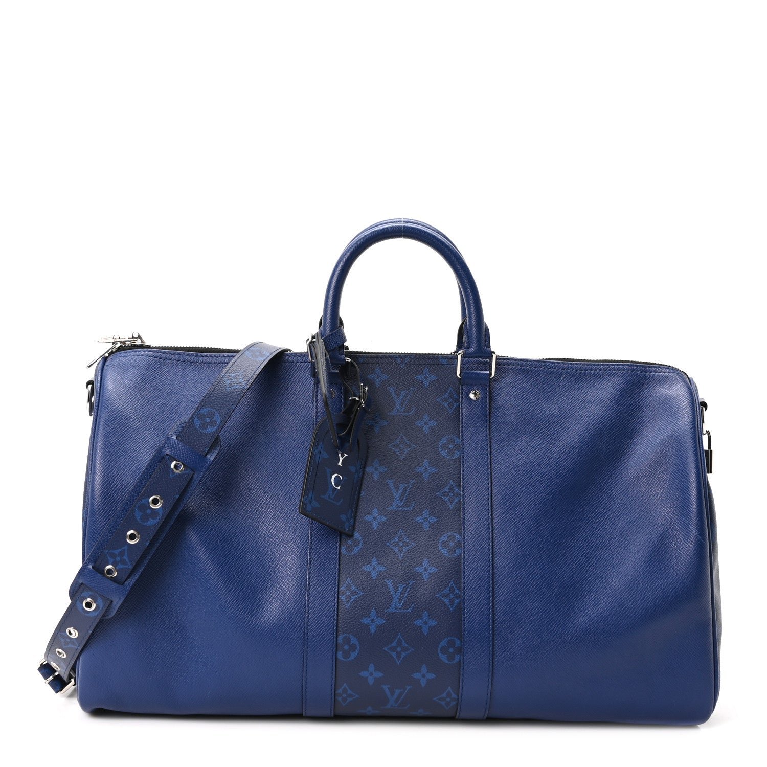 Louis Vuitton Taiga Monogram Eclipse Keepall Bandouliere 50 Pacific Blue