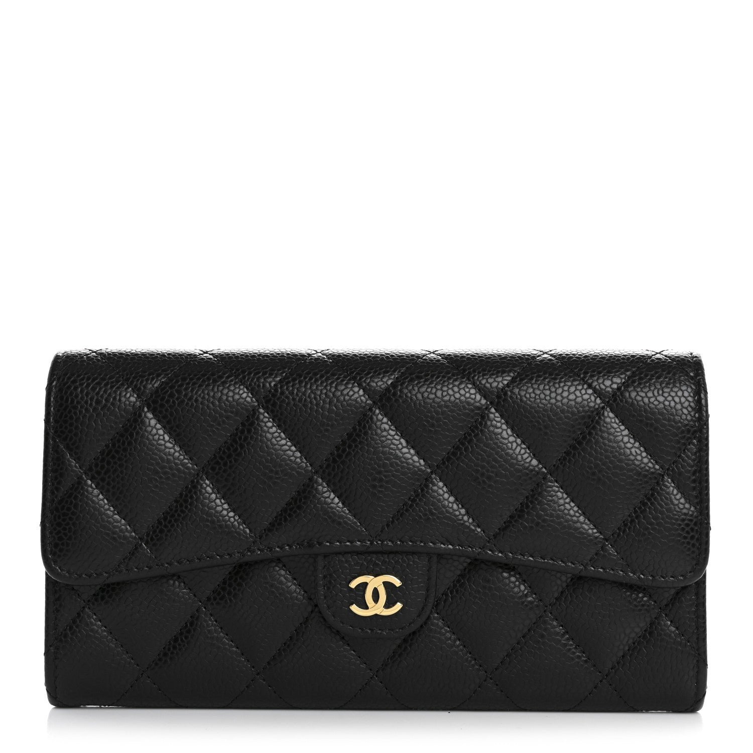 Chanel Caviar Quilted Large Gusset Flap Wallet Black