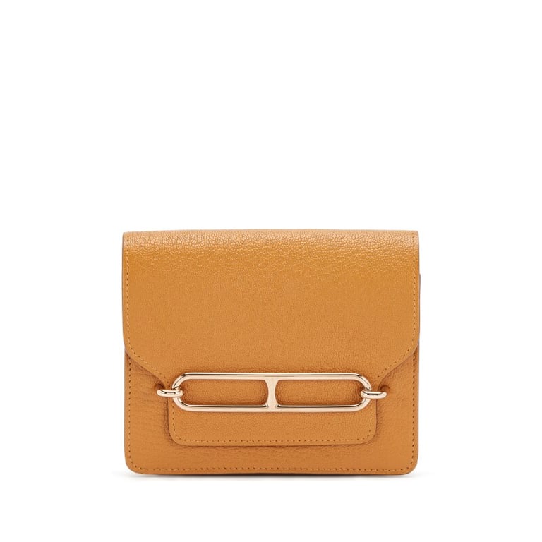 Hermes Caramel Chèvre Mysore Roulis Slim Wallet Permabrass Hardware, 2023