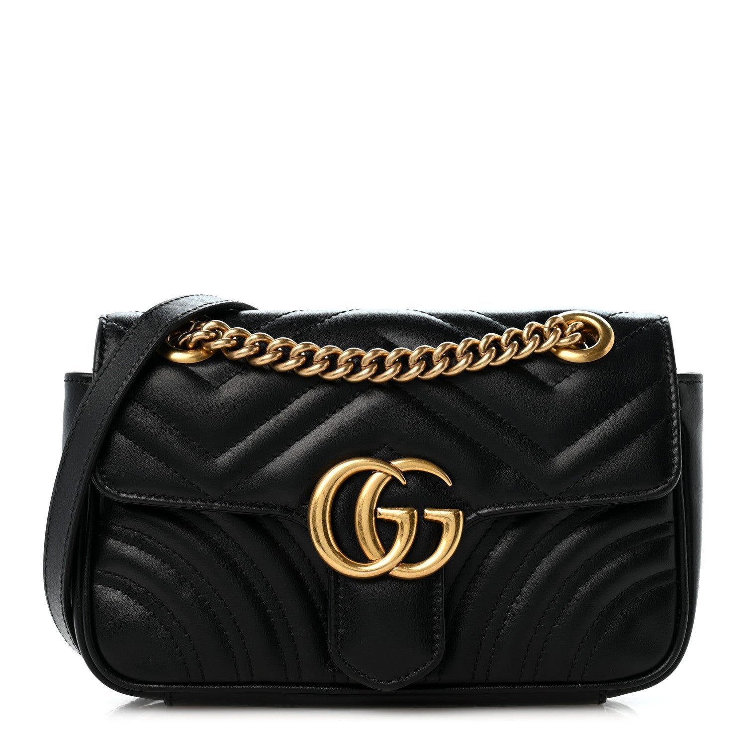 Gucci Calfskin Matelasse Mini GG Marmont Shoulder Bag Black