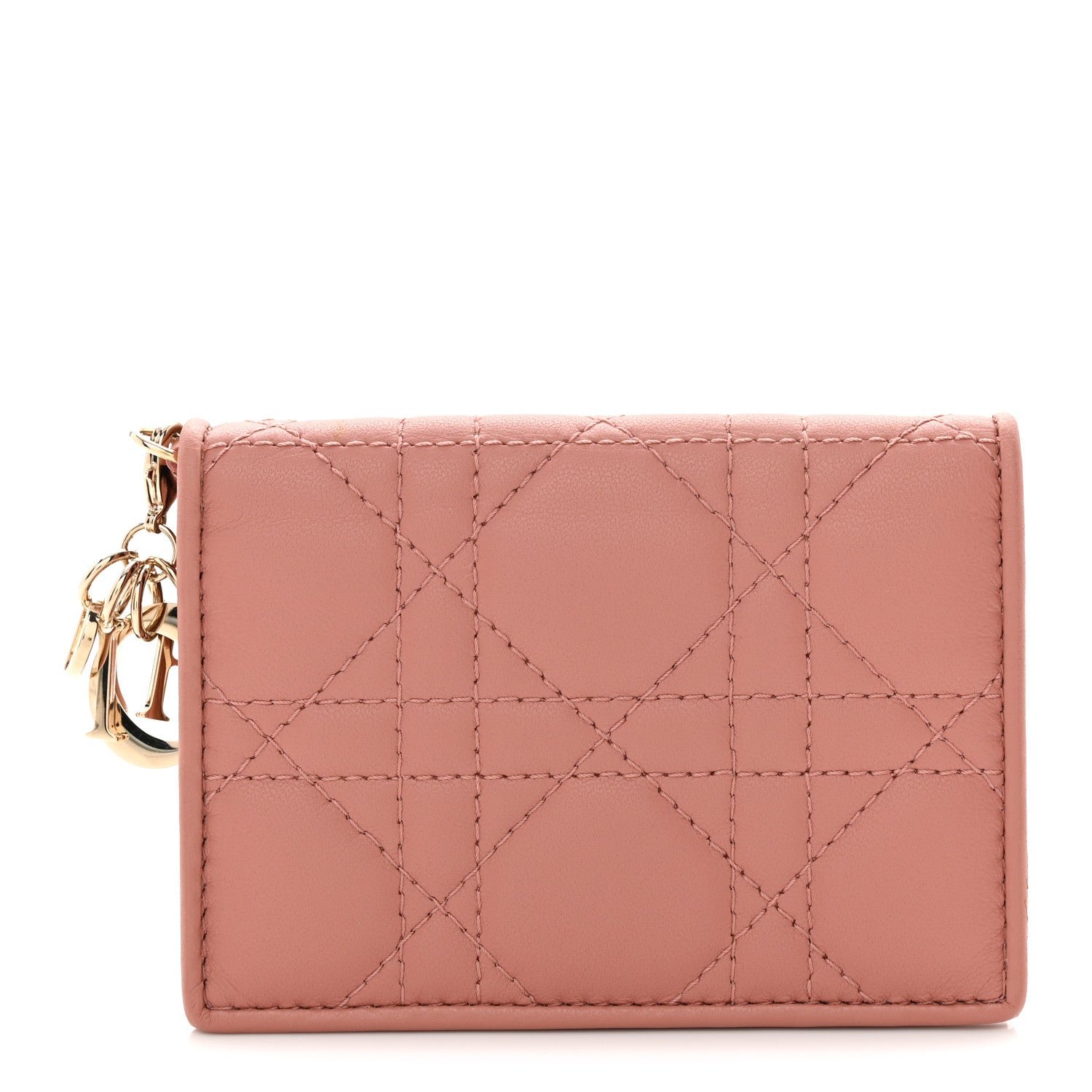 Christian Dior Lambskin Cannage Small Lady Dior Flap Card Holder Deep Nude