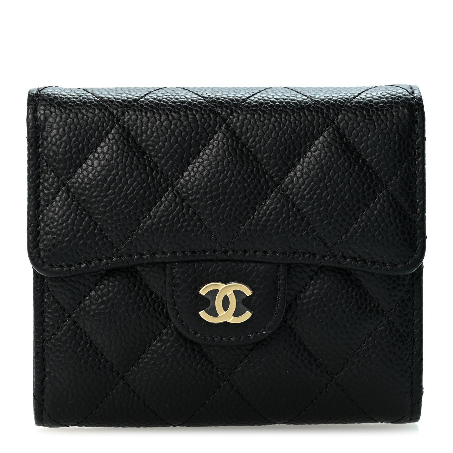 Chanel Caviar Quilted Compact Flap Wallet Black
