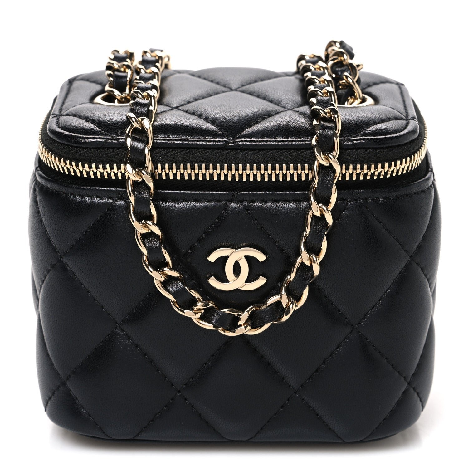 Chanel Lambskin Quilted Mini Vanity Case With Chain Black