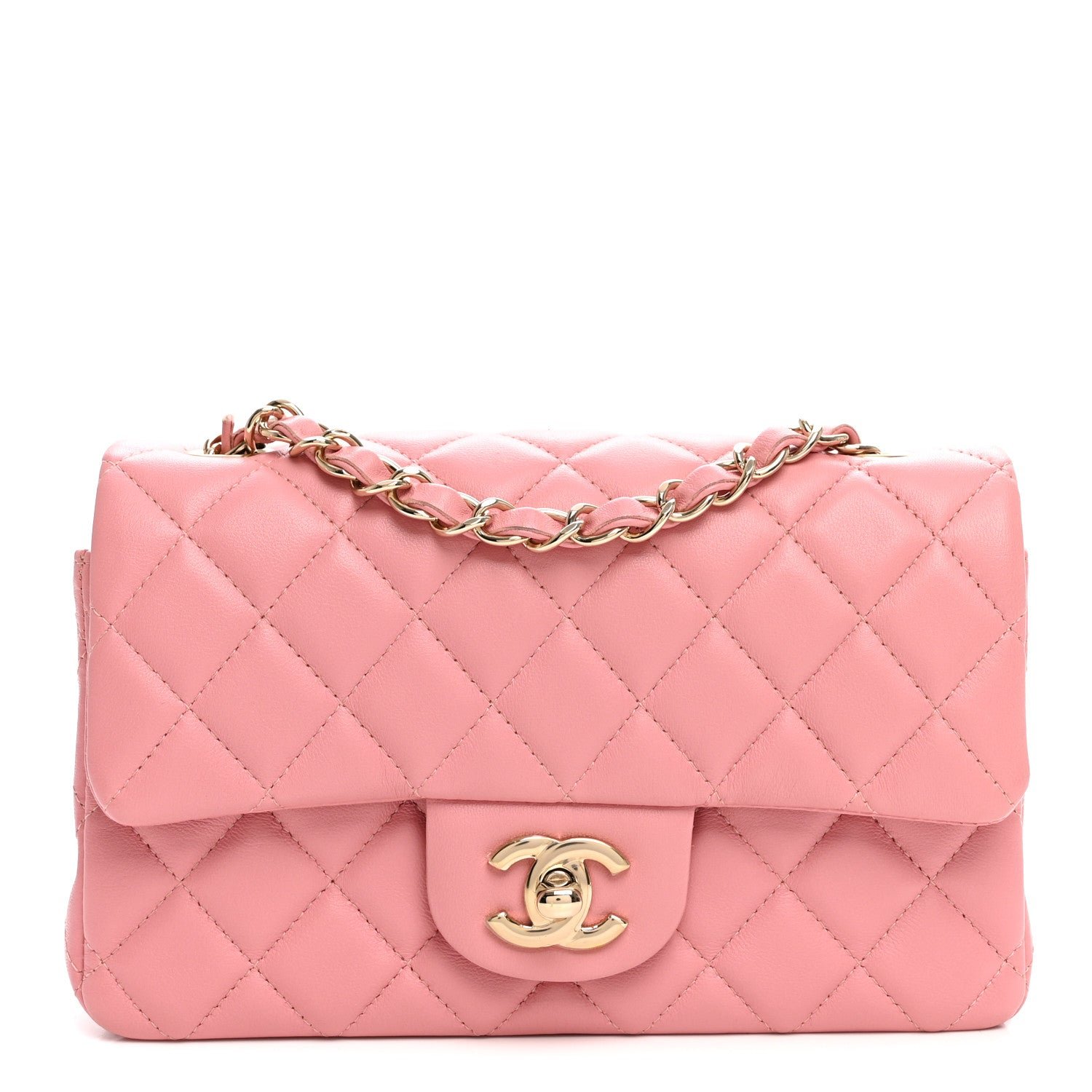 Chanel Lambskin Quilted Mini Rectangular Flap Pink