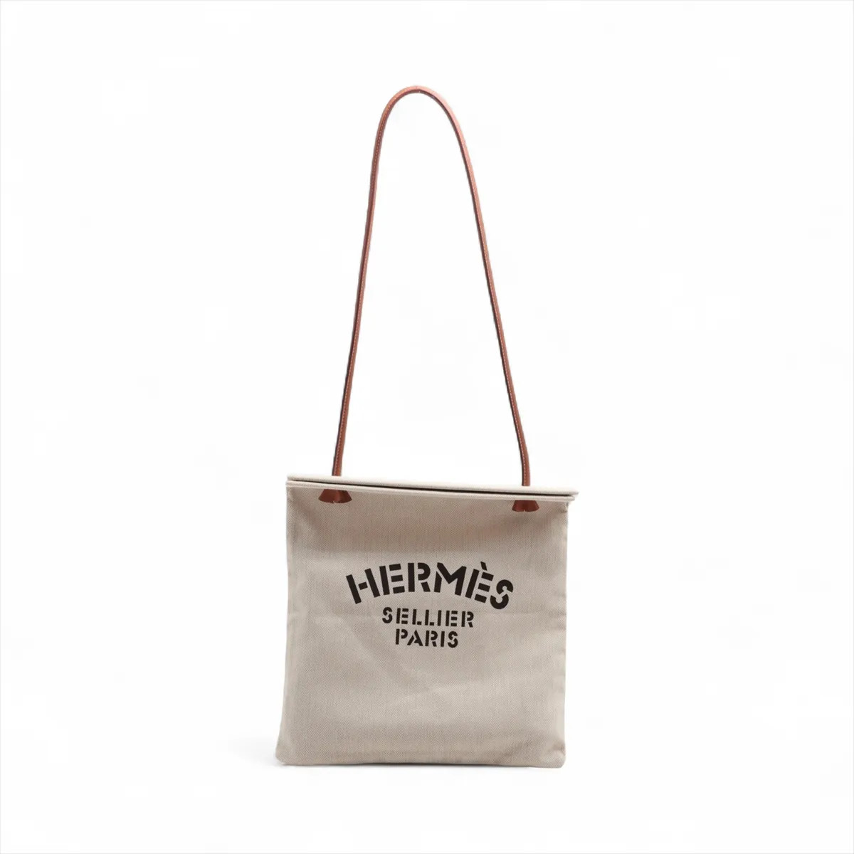 Hermès Aline MM Toile Chevrons x Leather Beige Silver Metal Fittings