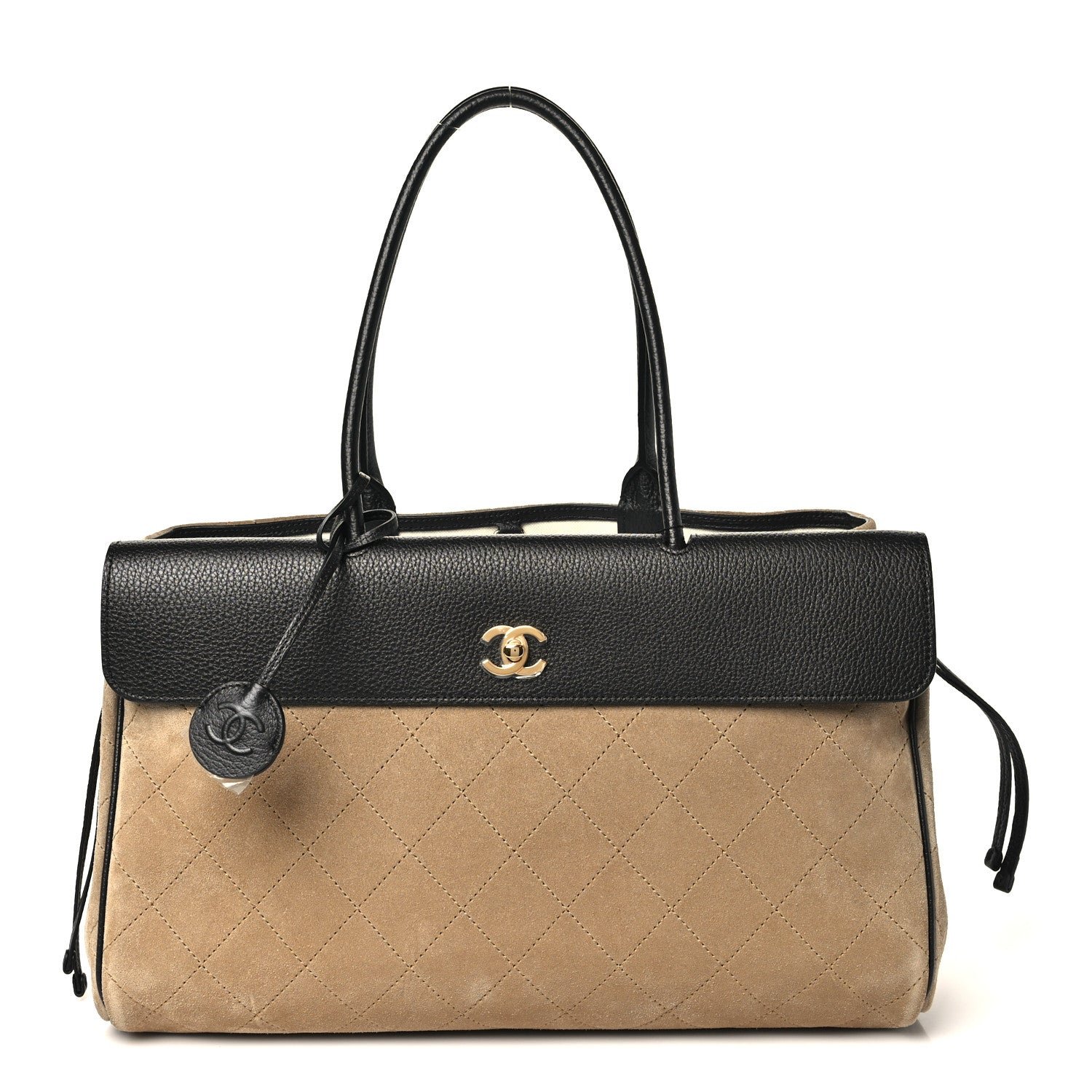 Chanel Grained Calfskin Suede Urban Essentials Large Shopping Bag Dark Beige Black