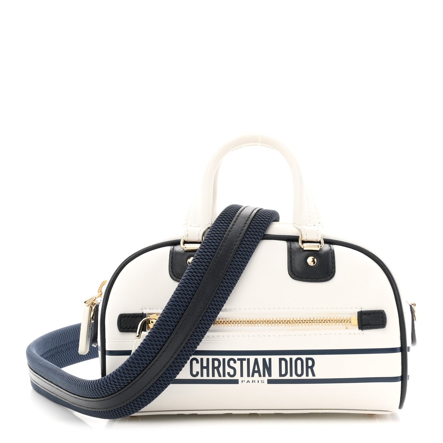 Christian Dior Calfskin Micro Dior Vibe Zip Bowling Bag White