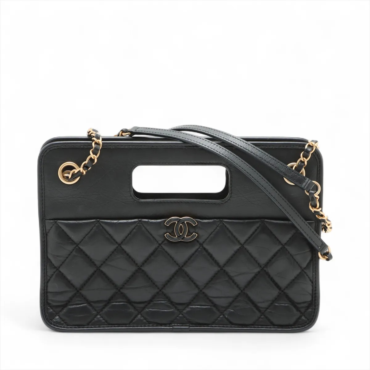 Chanel Matelasse Vintage calf 2 Way Shoulder Bag Black Gold Metal Fittings rando