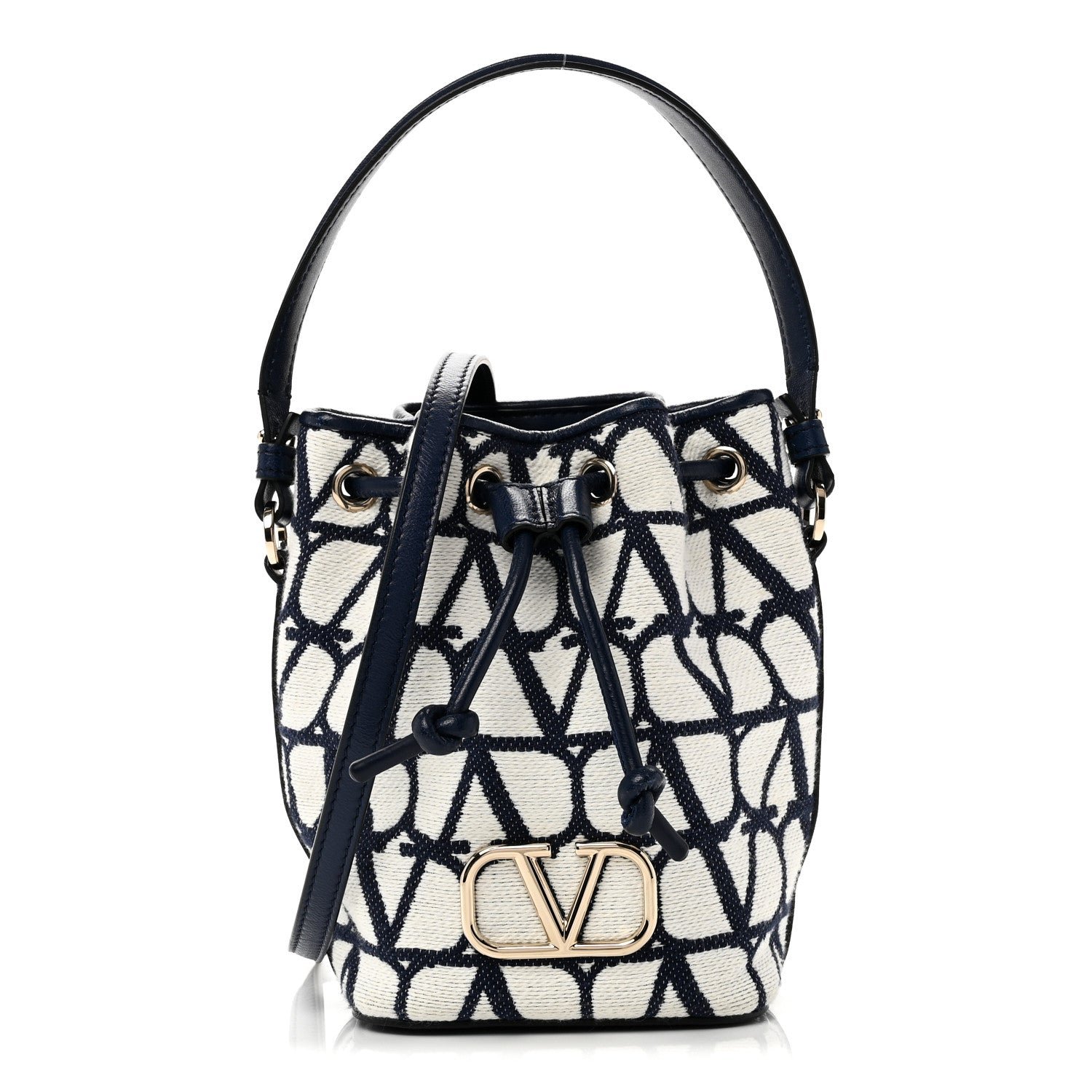 Valentino Garavani Toile Iconographe Nappa Mini Vlogo Signature Bucket Bag White Worker
