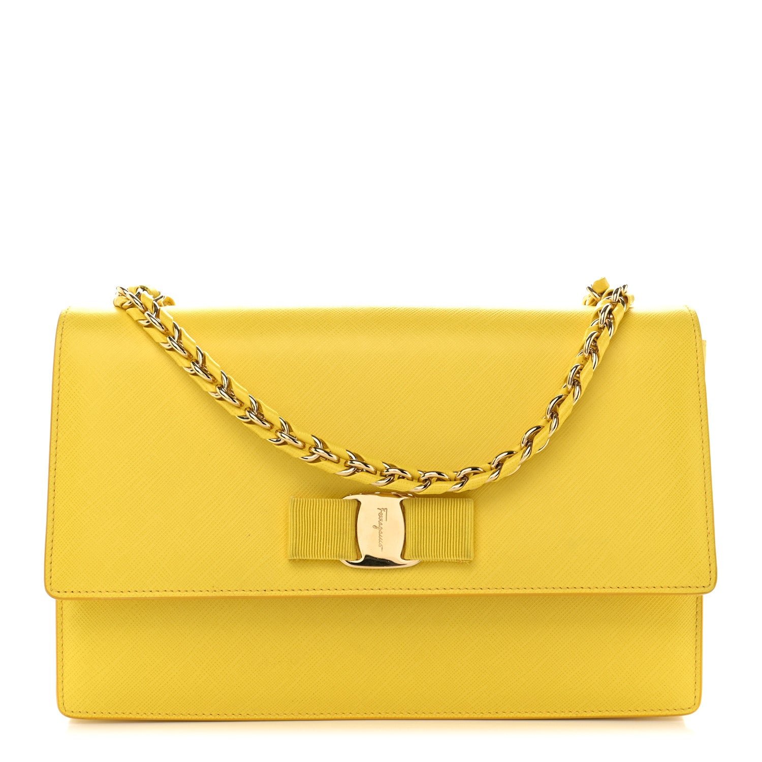 Ferragamo Salvatore Ferragamo Printed Calfskin Ginny Shoulder Bag Mimosa