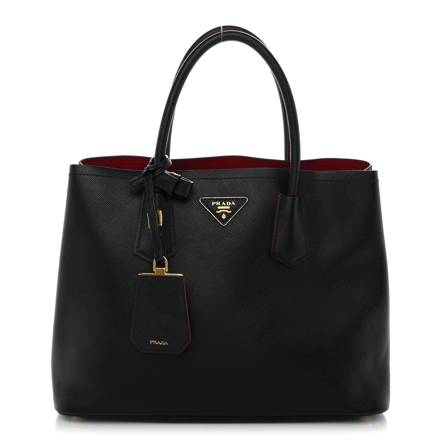 Prada Saffiano Cuir Medium Double Bag Black Fuoco