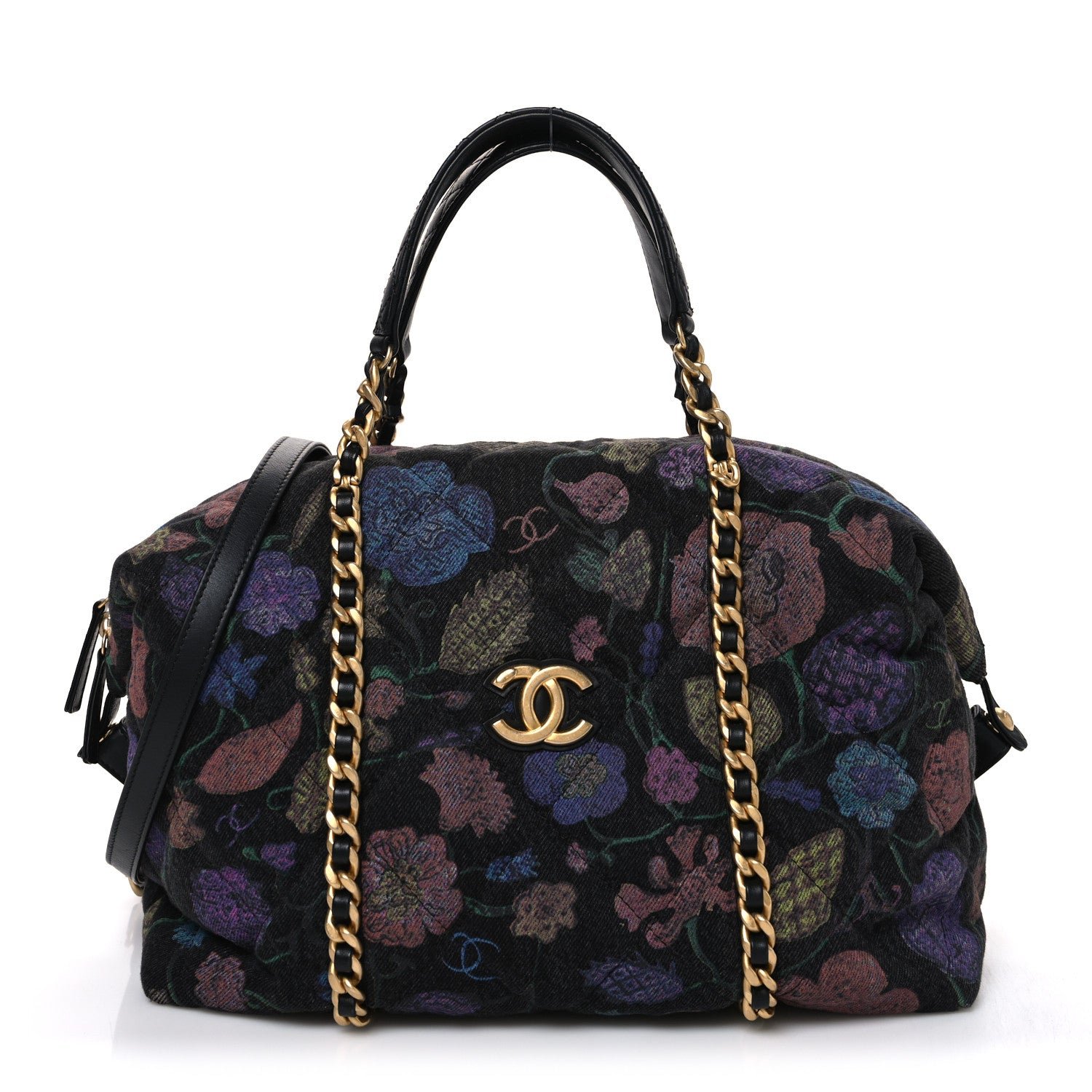 Chanel Denim Printed Destination Chenonceau Shoulder Bag Charcoal Multicolor