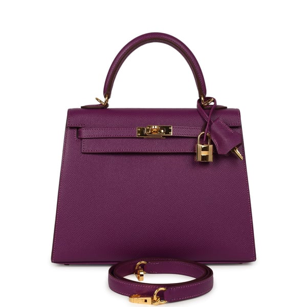 Pre-owned Hermes Kelly Sellier 25 Anemone Epsom Gold Hardware