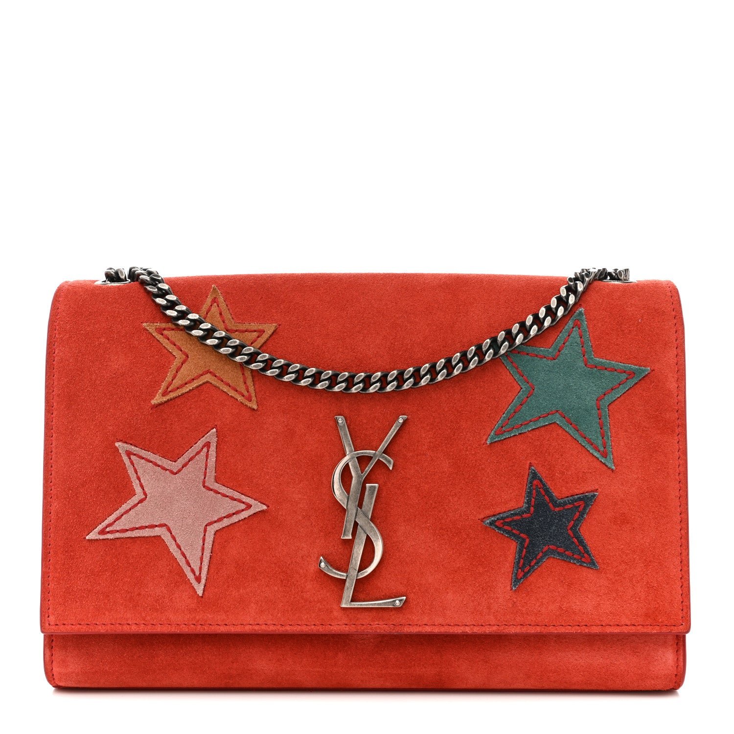 Saint Laurent Suede Star Medium Classic Monogram Kate Satchel Berry Red