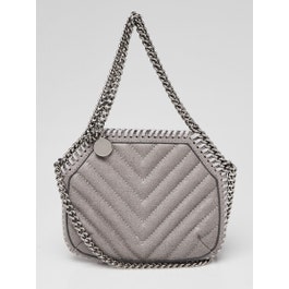 Stella McCartney Stella McCartney Grey Chevron Quilted Shaggy Deer Faux Leather Mini Falabella Bag