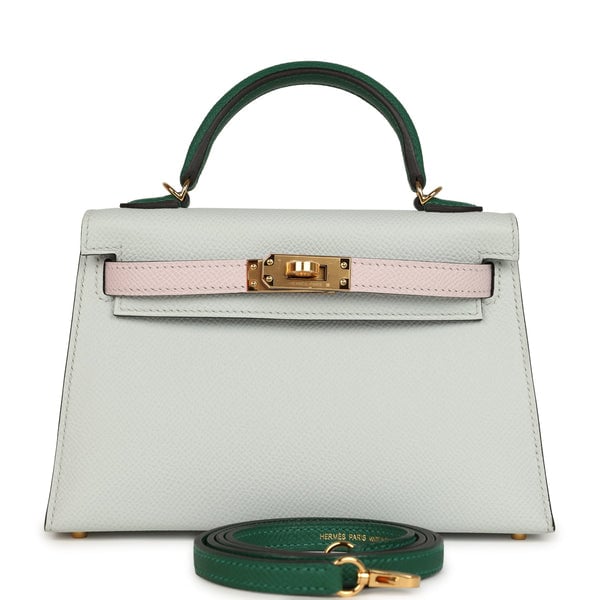 Hermes Kelly Sellier 20 Tri-color Gris Platine, Mauve Pale and Vert Moyen Epsom Gold Hardware