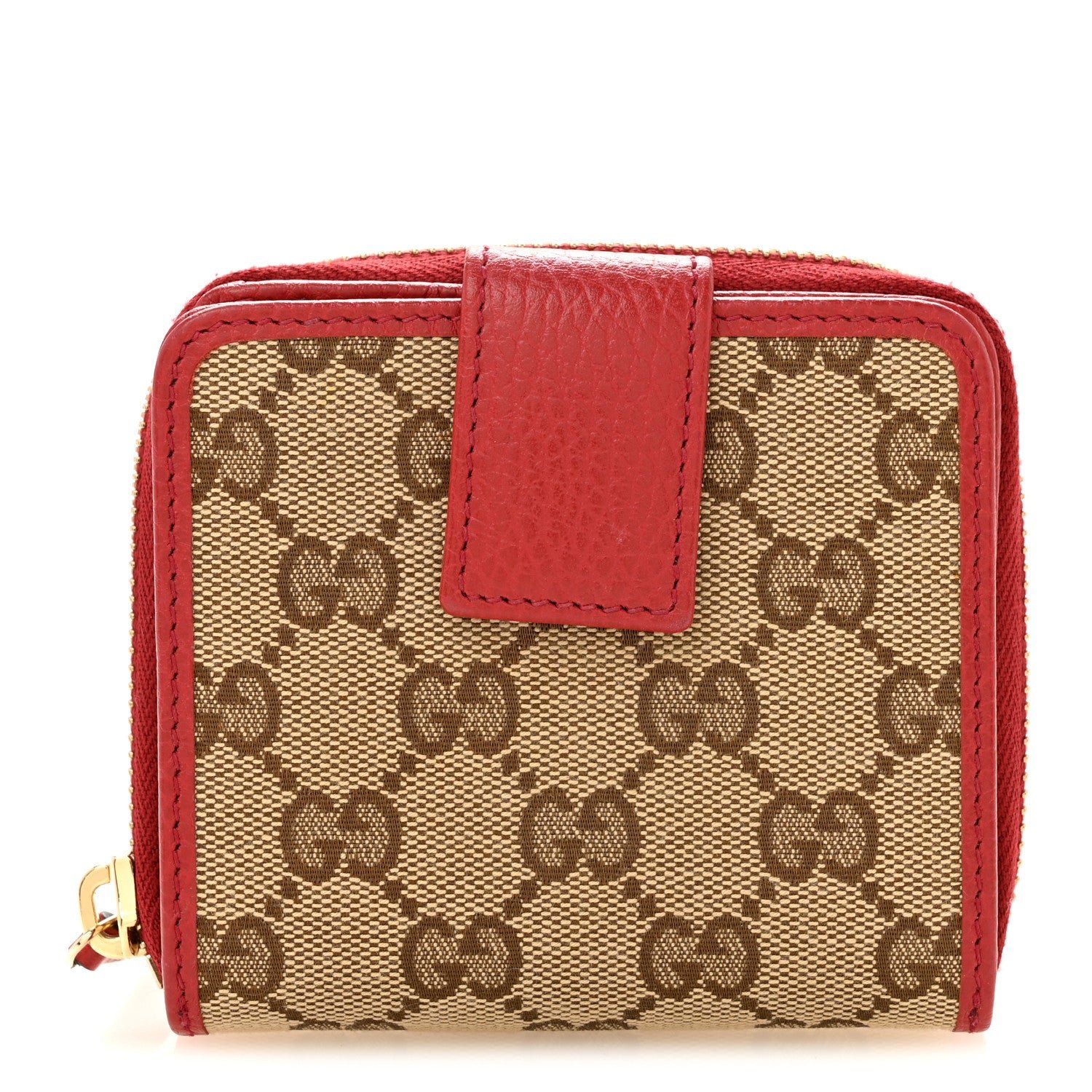 Gucci Monogram Dollar Calfskin Zip Around French Flap Wallet Beige Ebony Rosso