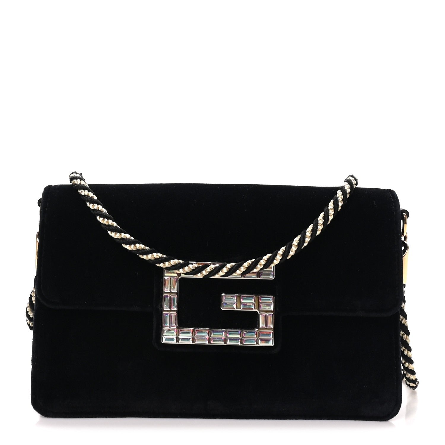 Gucci Velvet Crystal Square G Shoulder Bag Black