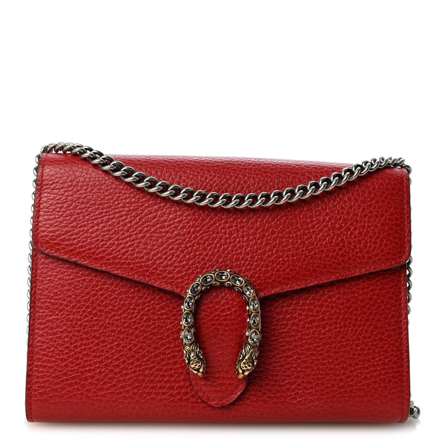 Gucci Calfskin Mini Dionysus Chain Wallet Hibiscus Red