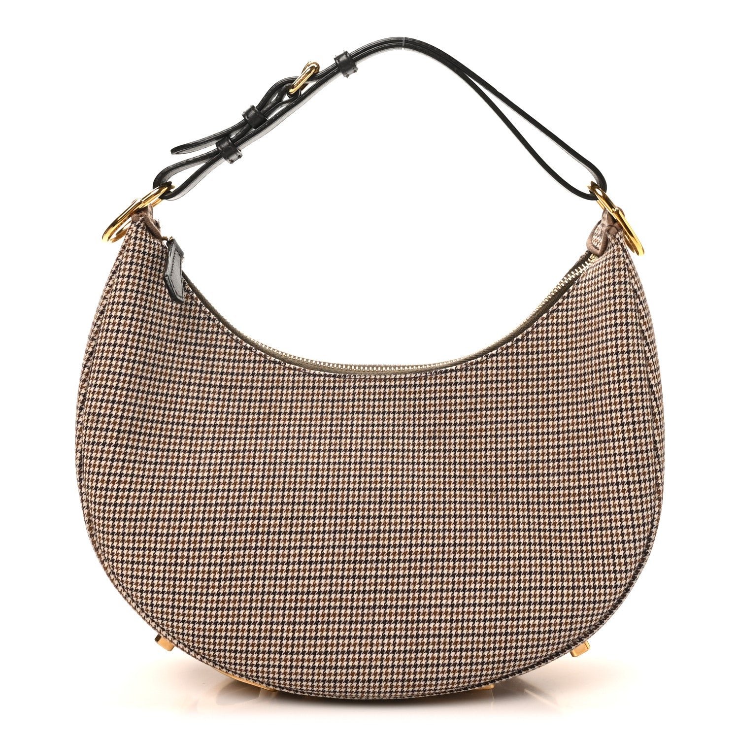 Fendi Wool Vitello Grace Small Houndstooth Small Fendigraphy Hobo Bag Beige Ebano