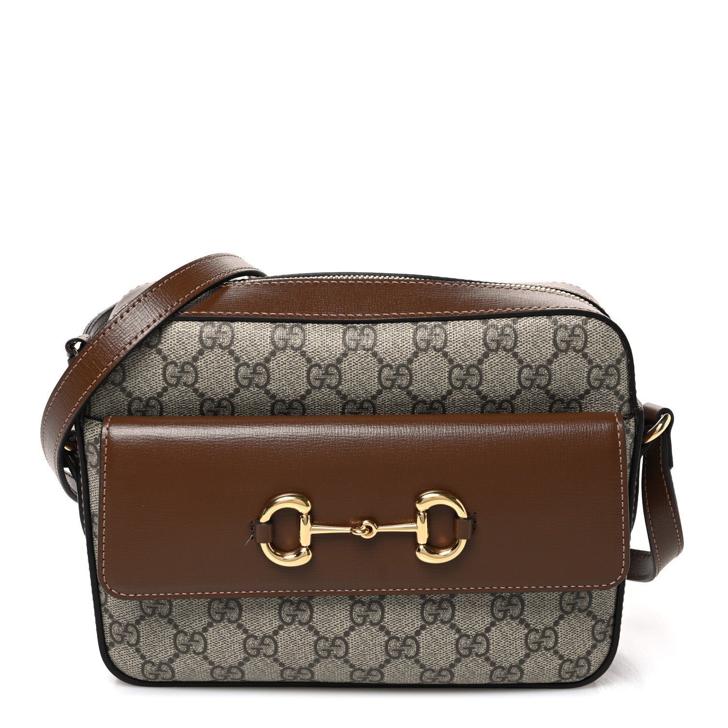 Gucci GG Supreme Monogram Small Horsebit 1955 Shoulder Bag Beige Brown Sugar