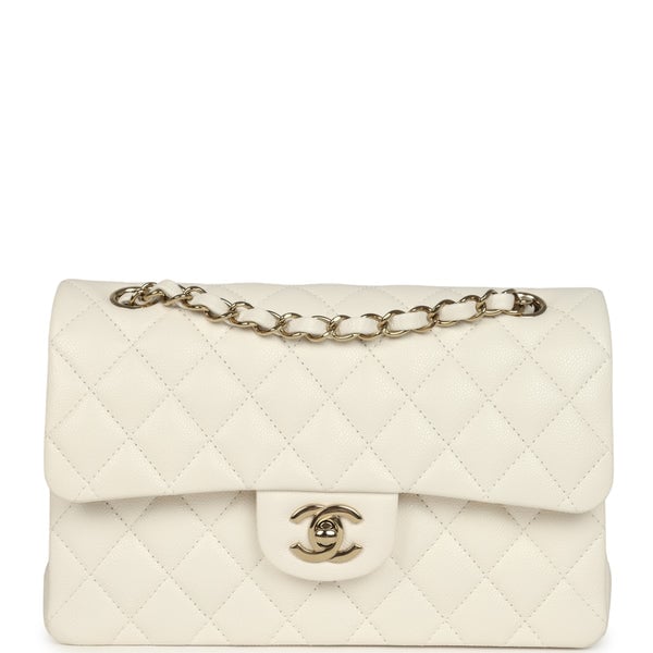 Chanel Small Classic Double Flap Bag White Shiny Caviar Light Gold Hardware