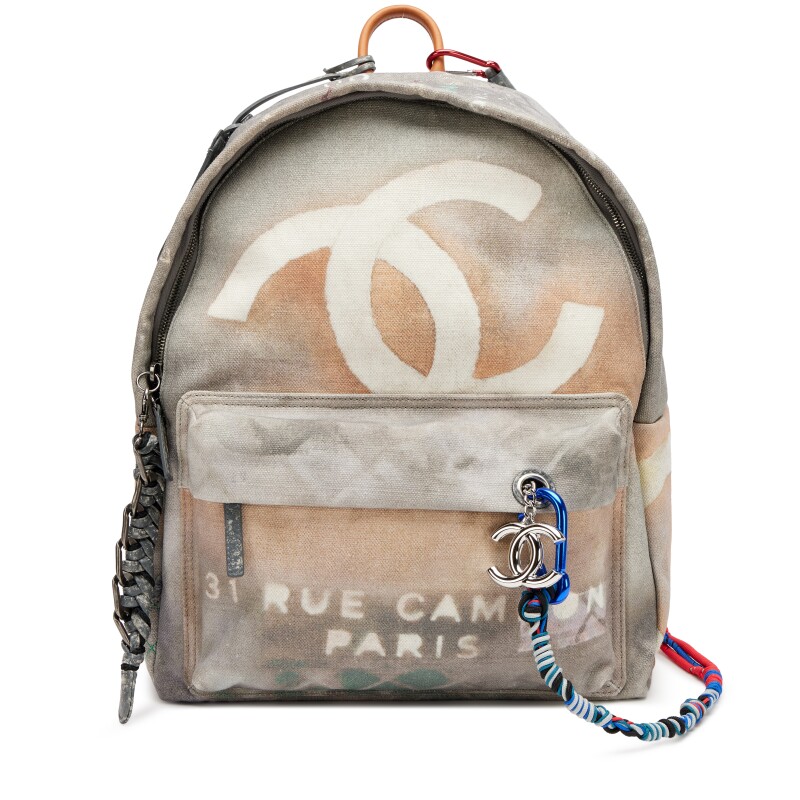Grey and Multicolor Canvas Medium Graffiti Art School Backpack Silver Hardware, 2014