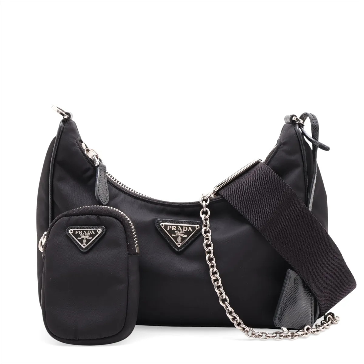 Prada Tessuto 1BH204 Nylon & Leather 2 Way Shoulder Bag Black