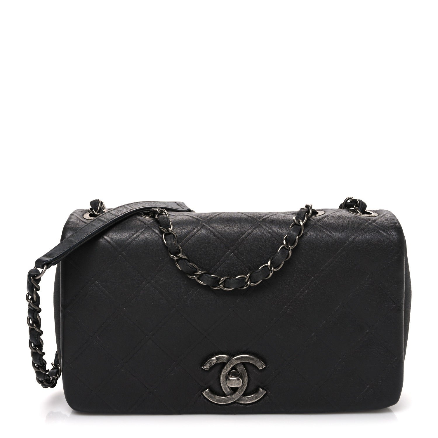 Chanel Calfskin Diamond Embossed Medium New Chic Flap Dark Grey