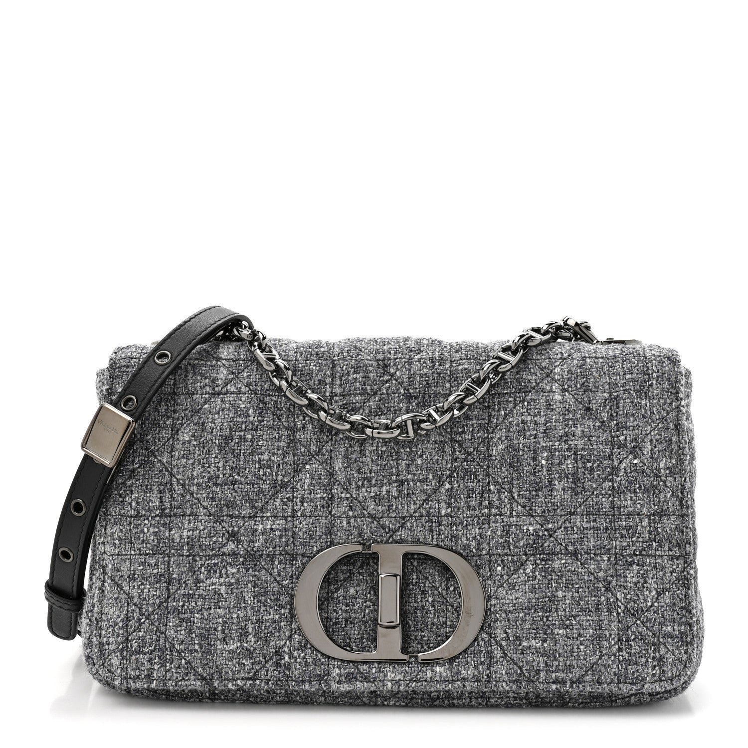 Christian Dior Tweed Macrocannage Medium Caro Bag Black