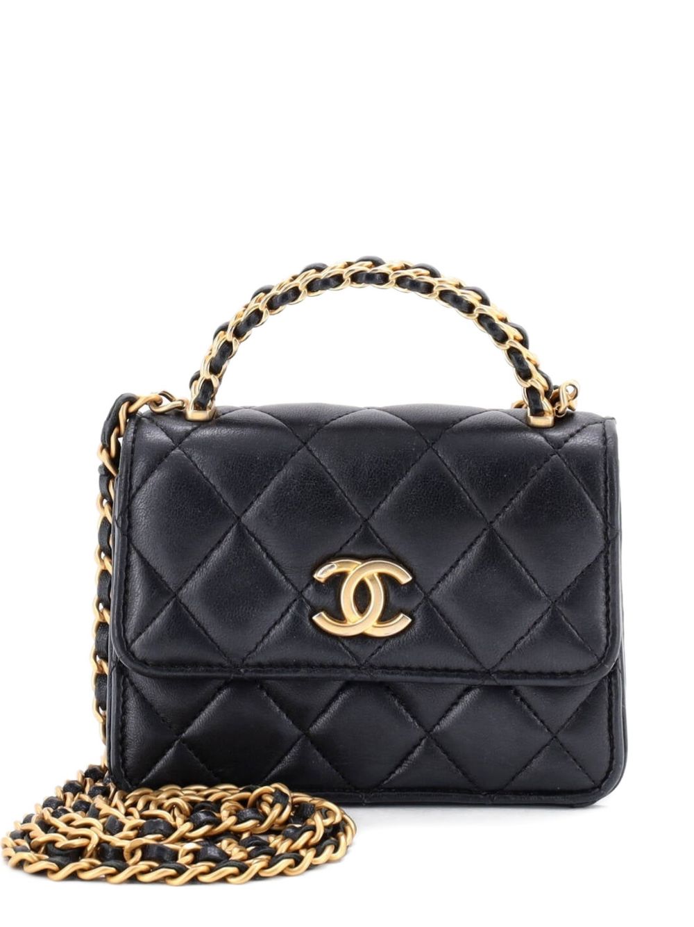 Woven Top Handle CC Flap Clutch on Chain Quilted Lambskin Small satchel