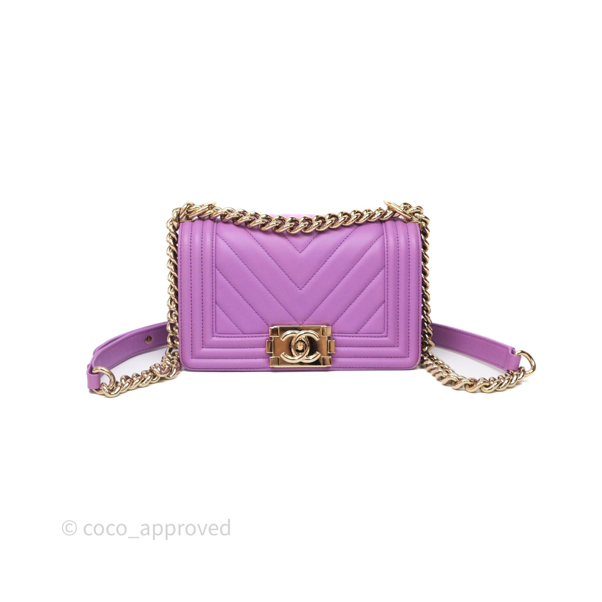 Chanel Chevron Small Boy Purple Calfskin Gold Hardware