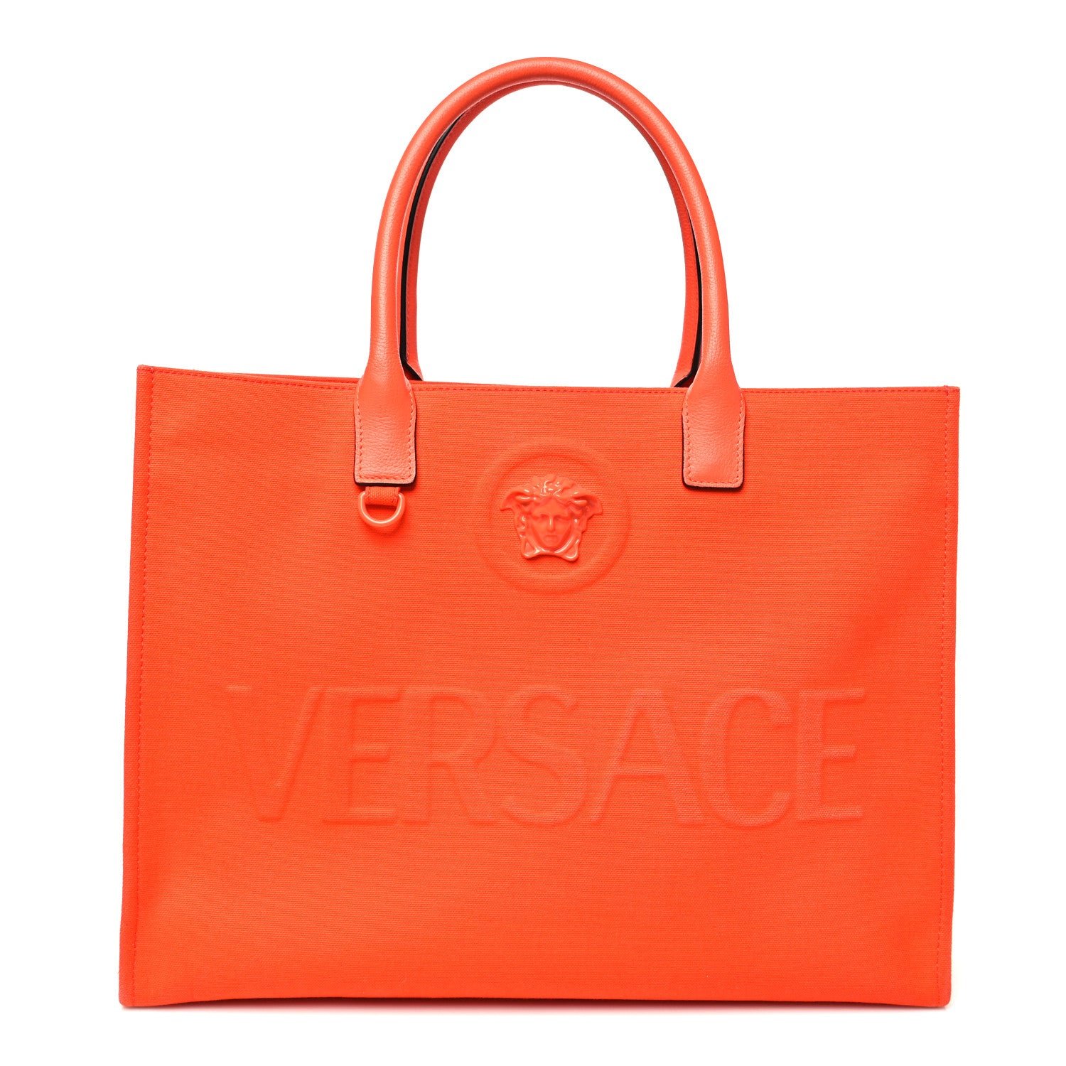 Versace Canvas Calfskin La Medusa Tote Bag Orange