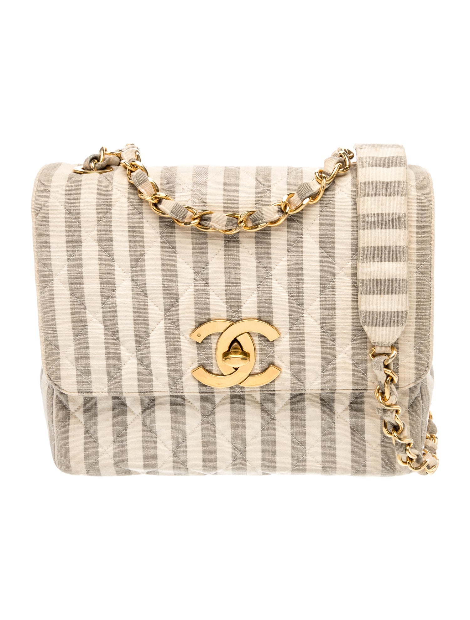 Vintage Maxi Striped Canvas Flap Bag