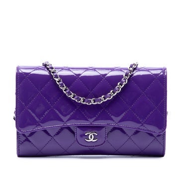 Patent Leather CC Quilted Patent Wallet On Chain
