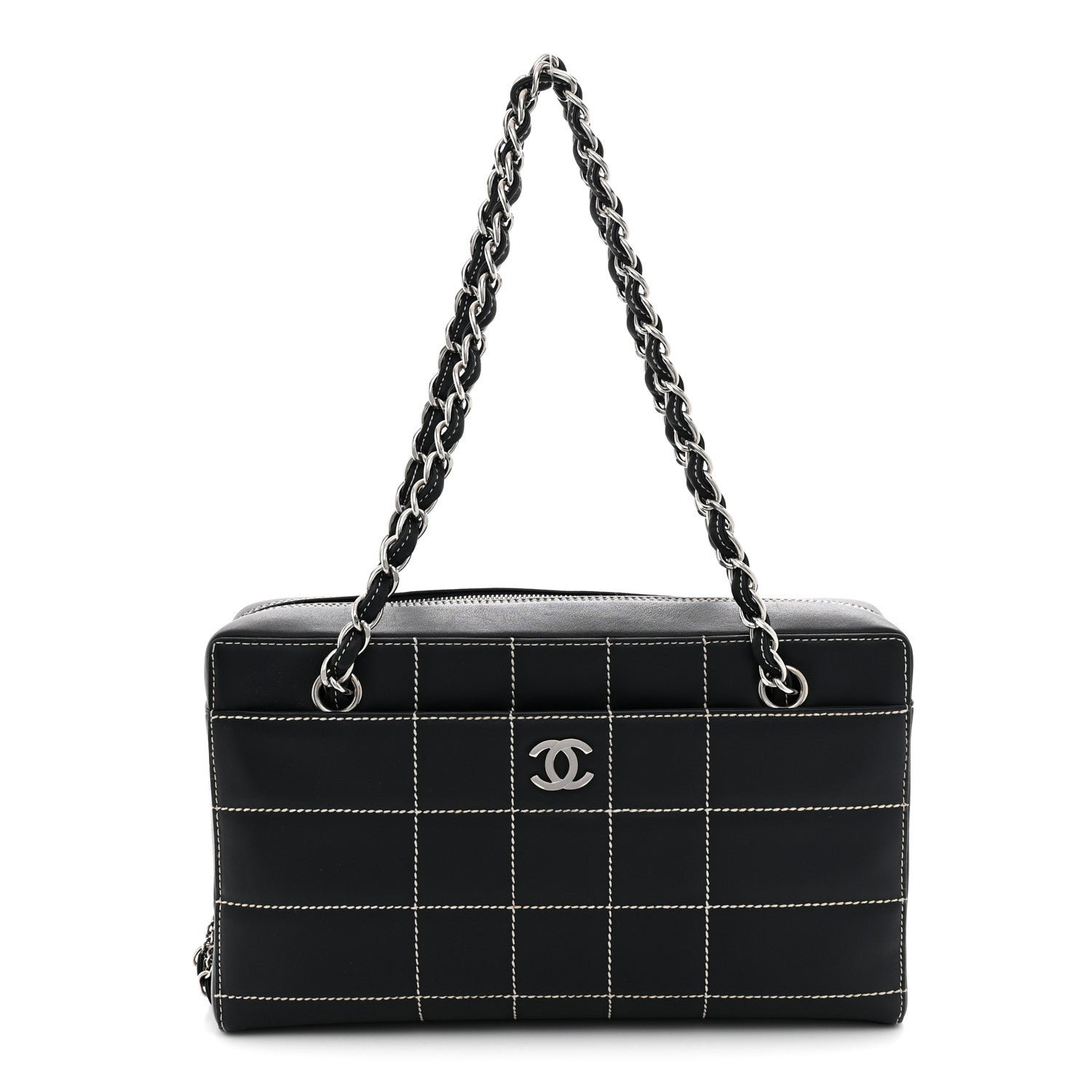Chanel Lambskin Stitched Chocolate Bar Shoulder Bag Blue