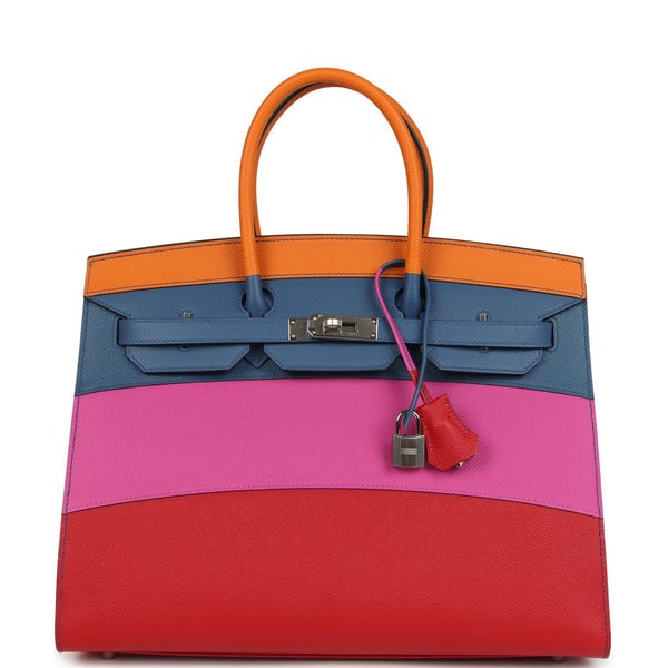 Hermes Hermes "Sunset" Birkin Sellier 35 Abricot, Bleu Agate, Magnolia and Rouge Casaque Epsom Palladium Hardware