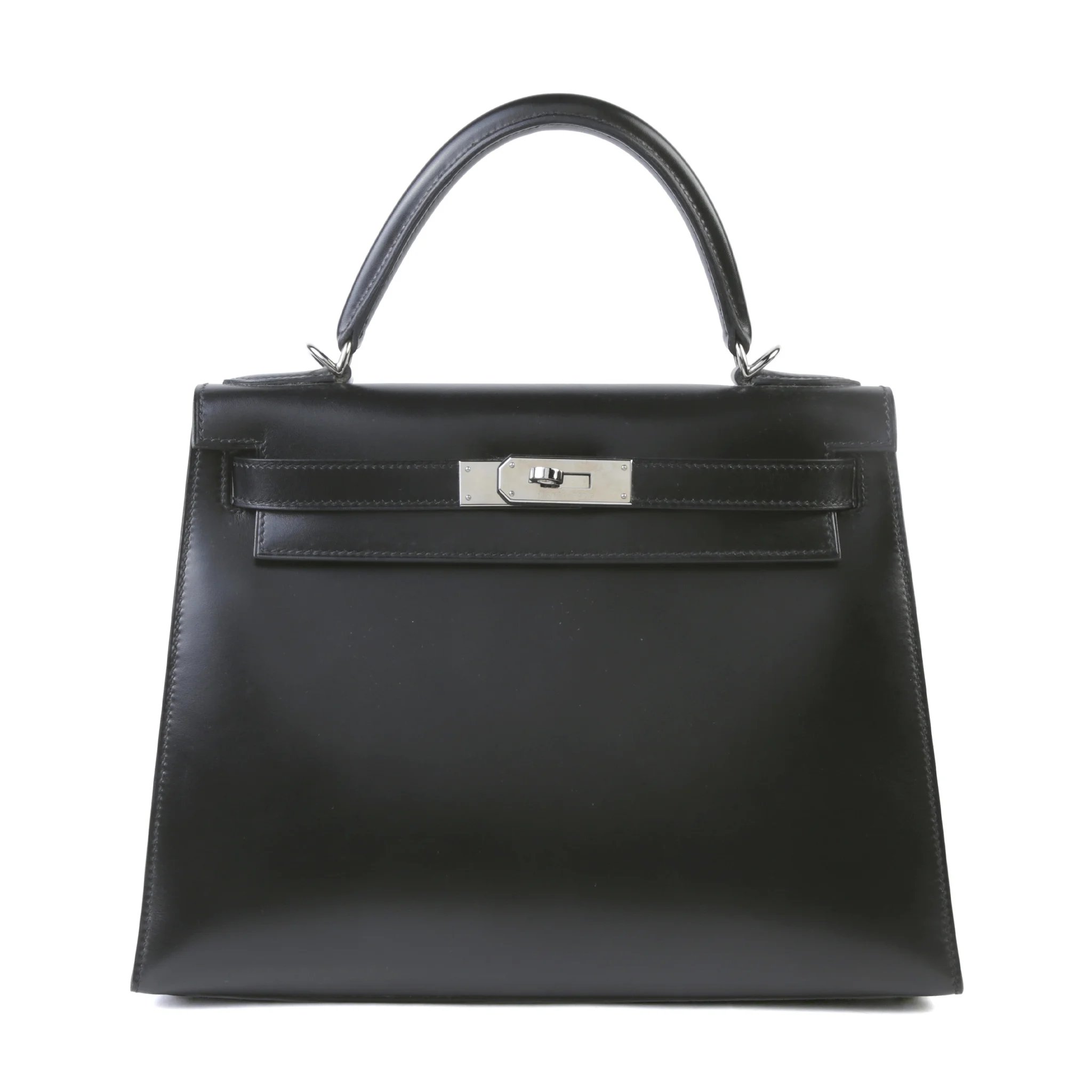 Very Good ( Rank A) HERMÈS Kelly 28 Sellier Noir (89) Box-calf Palladium hardware Square L (2008)