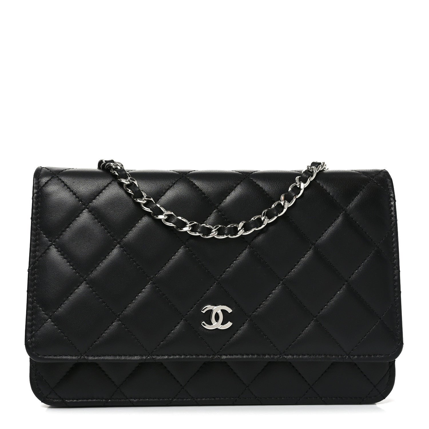 Chanel Lambskin Quilted Wallet On Chain WOC Black