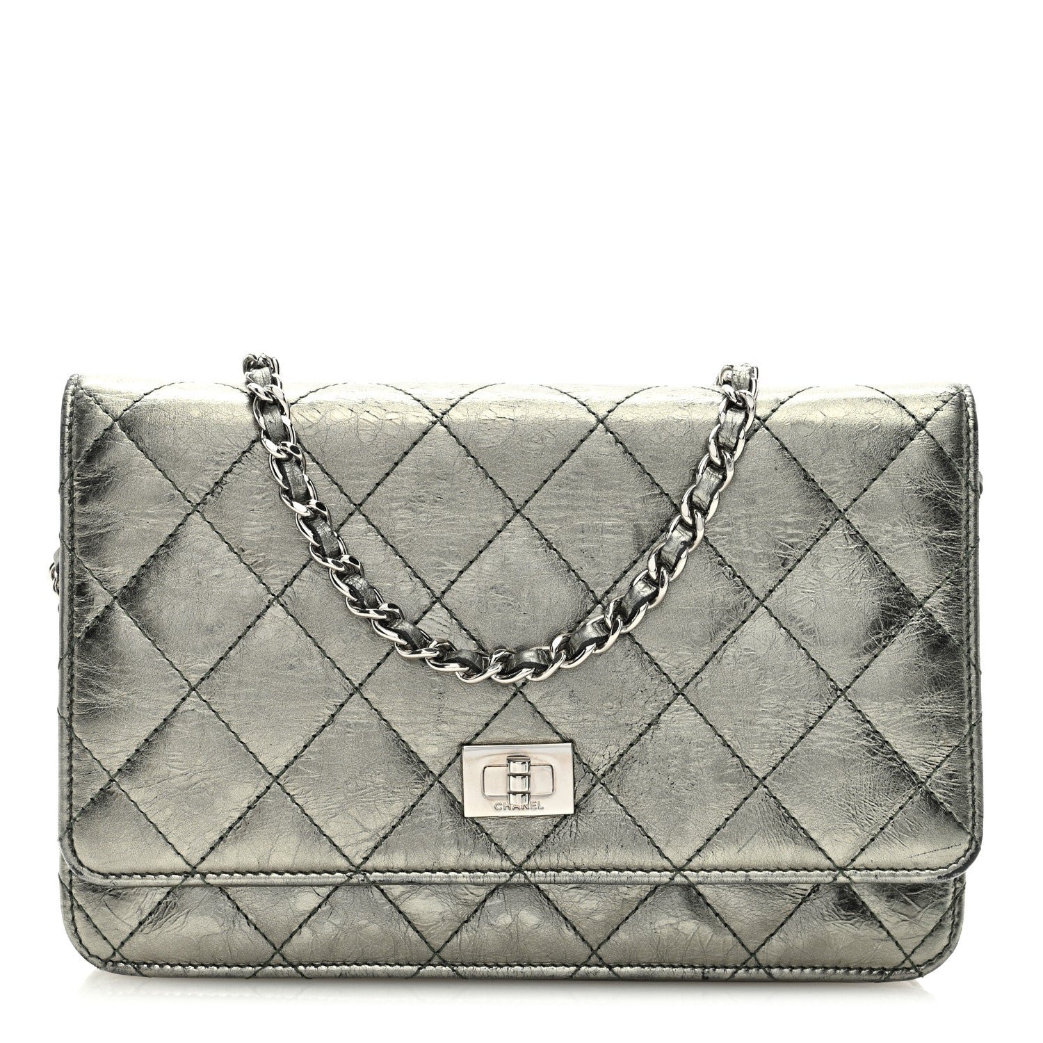 Chanel Metallic Aged Calfskin Quilted 2.55 Reissue Wallet On Chain WOC Green