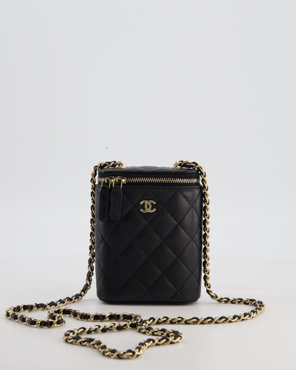 Chanel Black Mini Vertical Vanity Bag in Caviar Leather with Champagne Gold Hardware