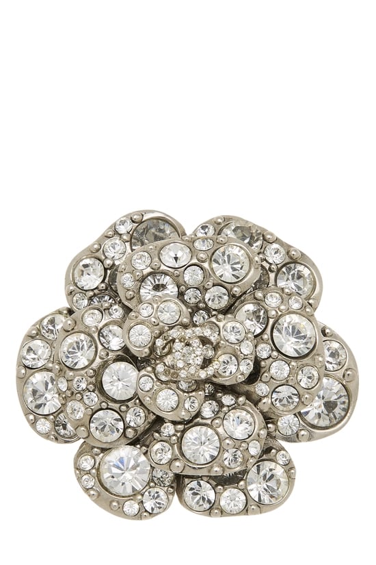 Silver Crystal Camellia Brooch
