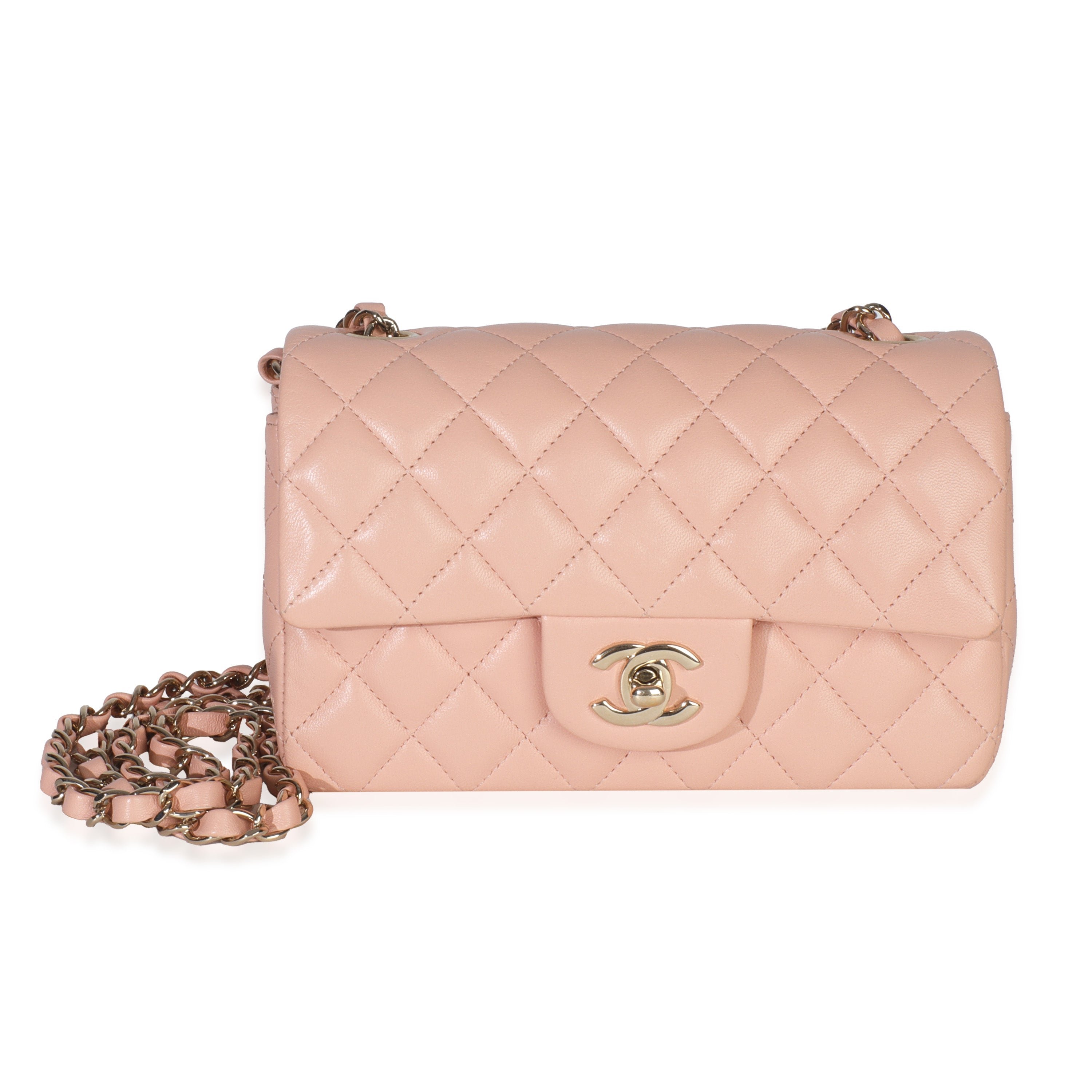 Chanel Light Pink Quilted Lambskin Mini Rectangular Flap Bag