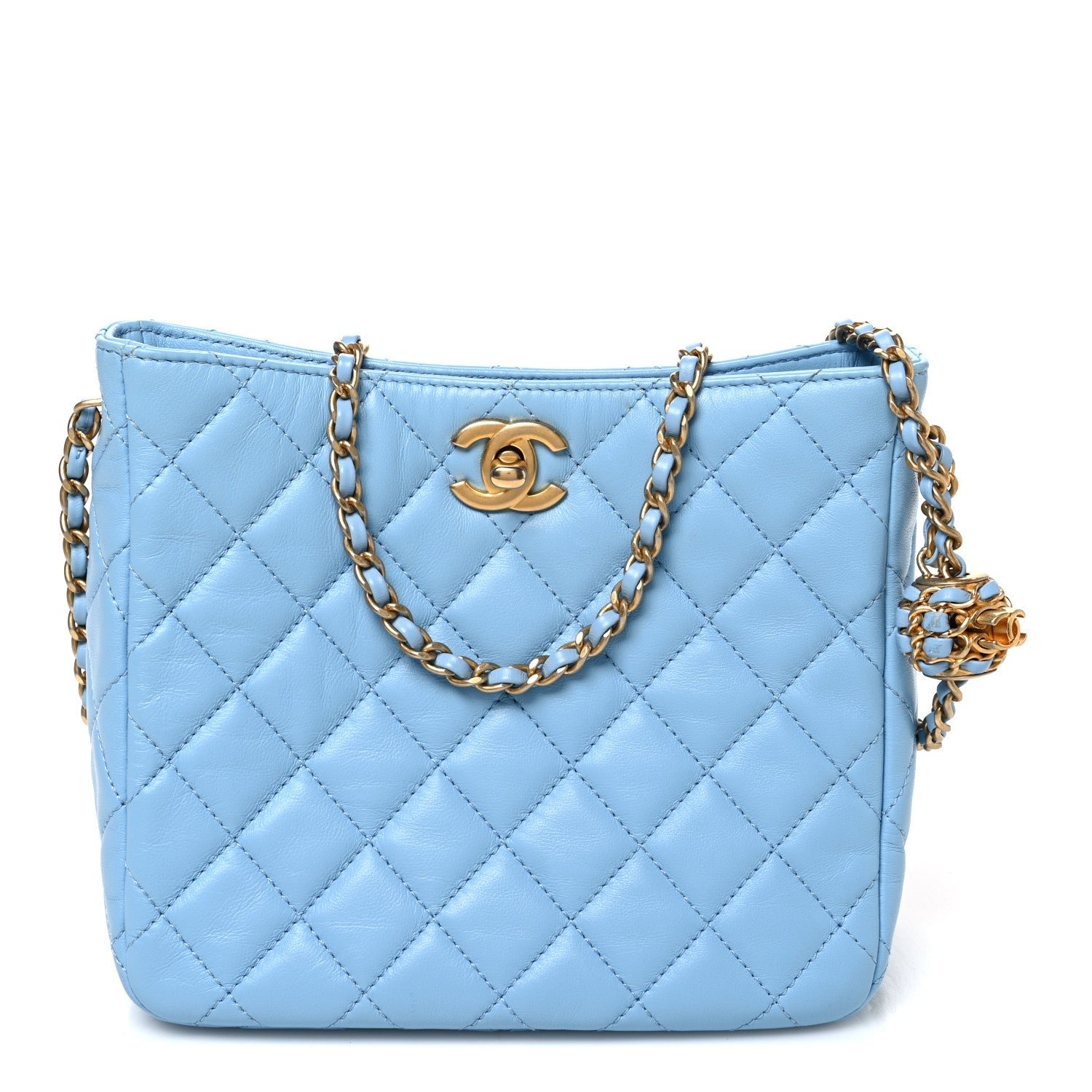 Chanel Lambskin Quilted Small Pearl Crush Hobo Light Blue