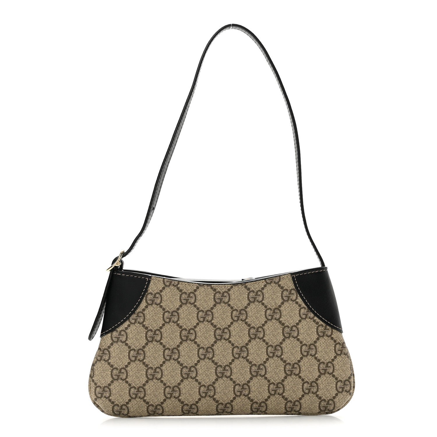 Gucci GG Monogram Calfskin Small Emblem Shoulder Bag Beige Black