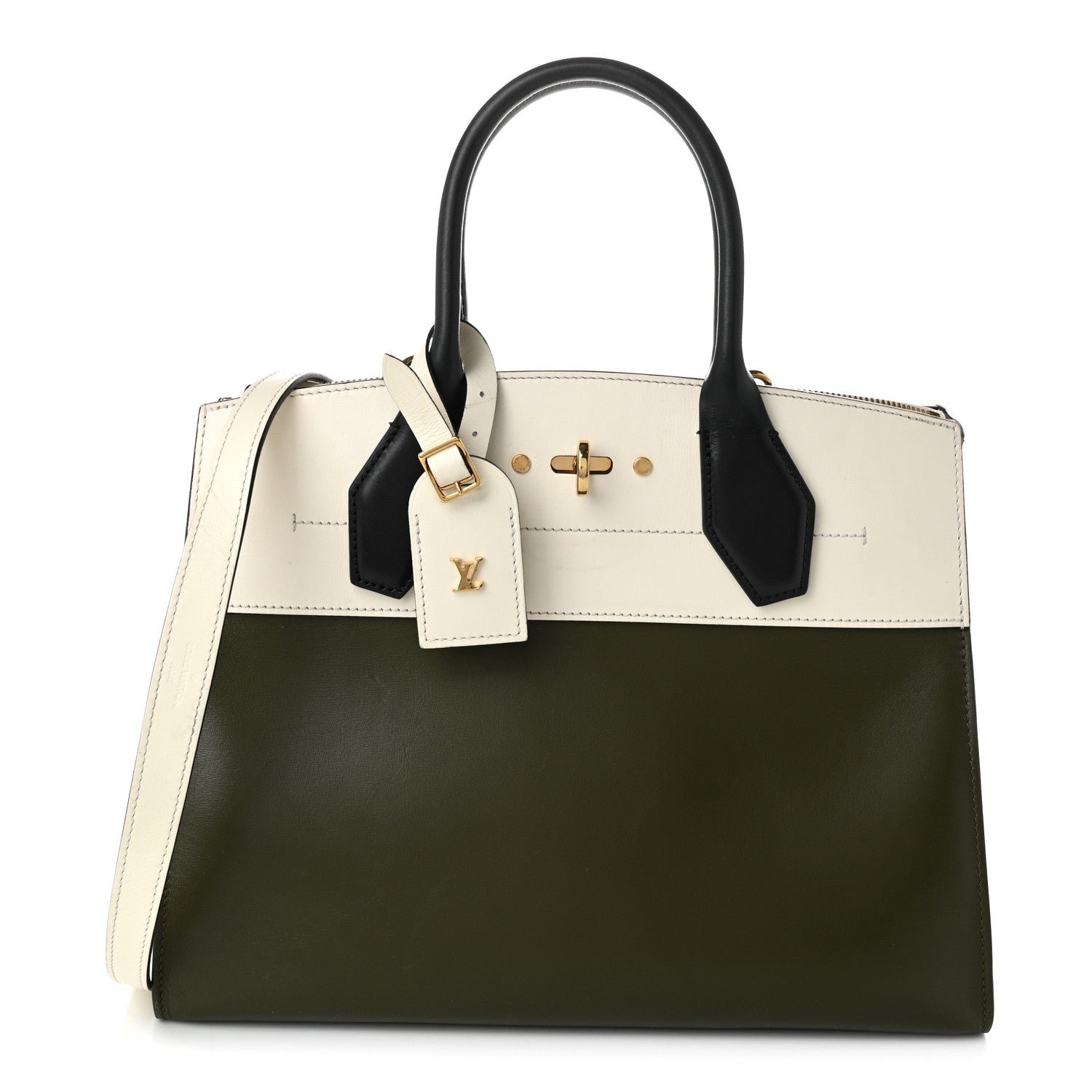 Louis Vuitton Taurillon City Steamer MM Kaki Creme Black