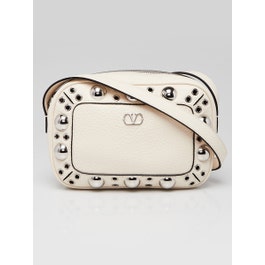 Valentino Valentino White Pebbled Leather Nelcote Studded Crossbody Camera Bag