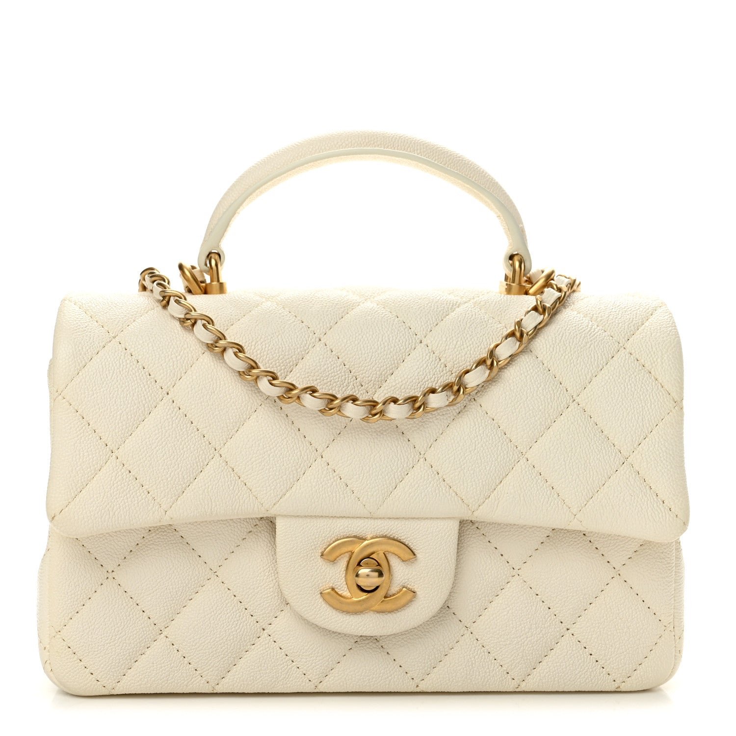 Chanel Caviar Quilted Mini Top Handle Rectangular Flap White